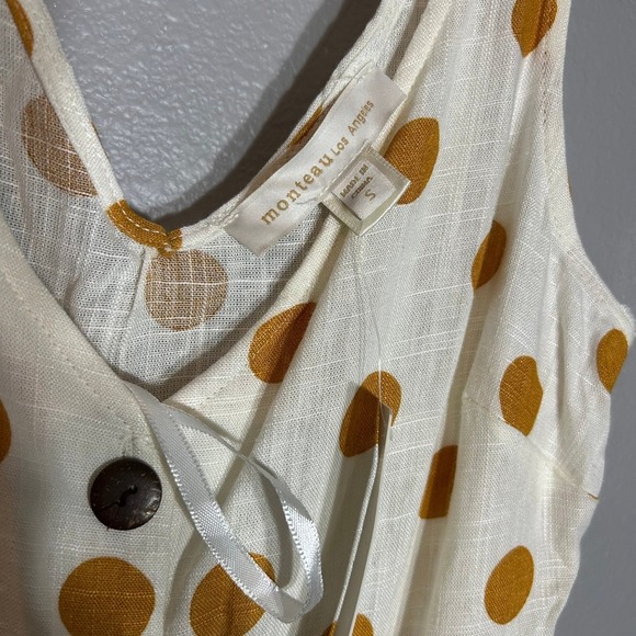Monteau Los Angeles Polka Dot Jumpsuit Belted Sleeveless Linen Casual Size S - Picture 3 of 6